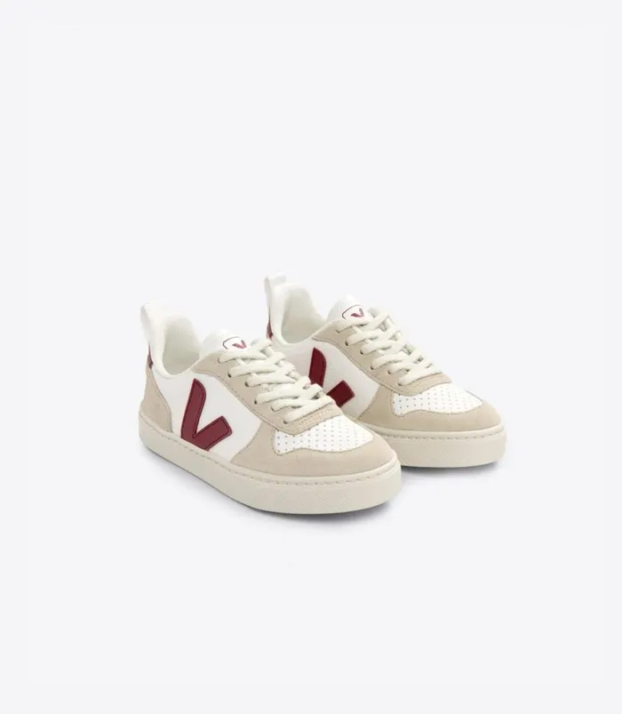 VEJA V10 LACES CHROMEFREE LEATHER WHITE MARSALA ALMOND Kids V10