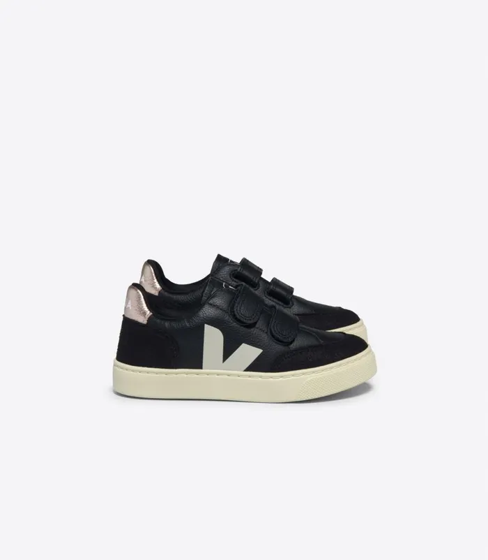 VEJA V12 CHROMEFREE LEATHER BLACK WHITE PLATINE Kids V12