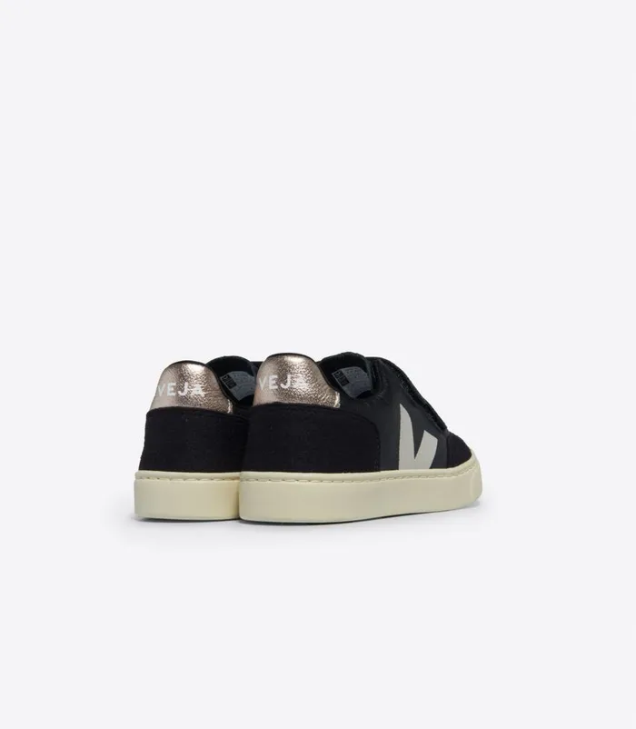 VEJA V12 CHROMEFREE LEATHER BLACK WHITE PLATINE Kids V12