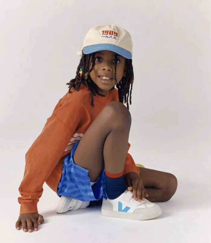 VEJA V12 CHROMEFREE LEATHER WHITE AQUA PAROS Kids V12