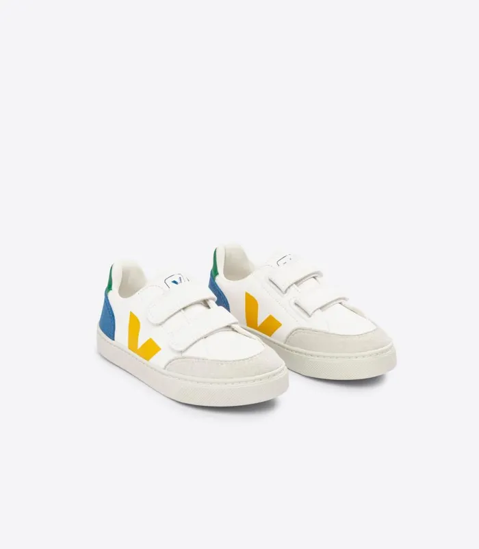VEJA V12 CHROMEFREE LEATHER WHITE MULTICO INDIGO Kids V12