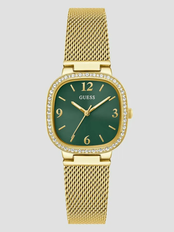 Watches GoldTone and Green Mesh Analog Watch Gold 8211 GUESS Women