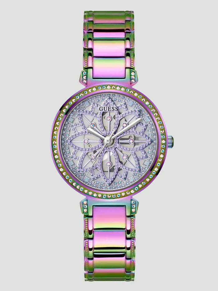 Watches GUESS Women Iridescent Floral CutThrough Analog Watch No Description