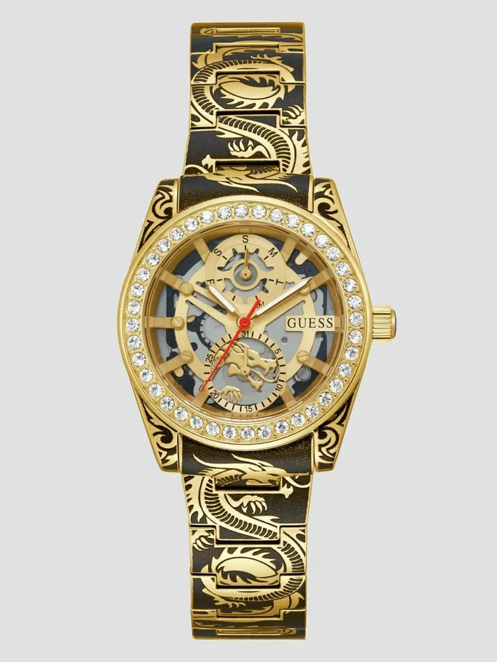 Watches GUESS Women Printed GoldTone Multifunction Watch Gold
