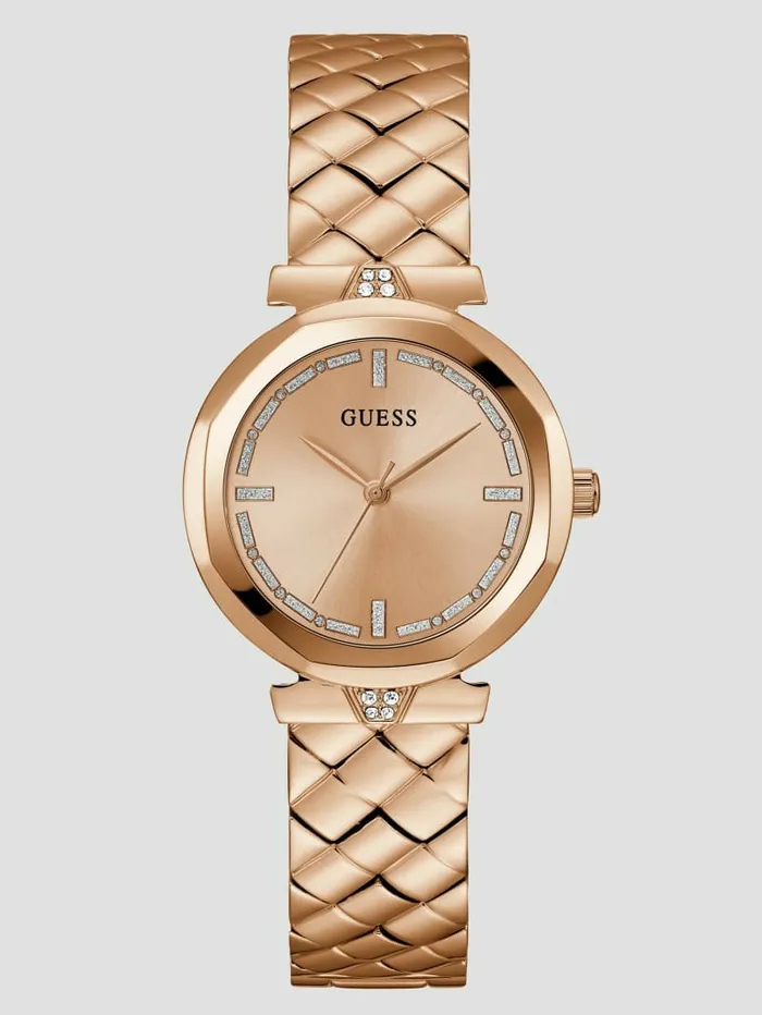 Watches GUESS Women Rose GoldTone Glitter Analog Watch Rose Gold