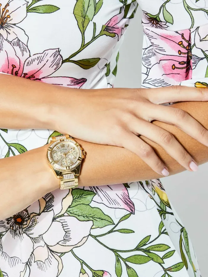 Watches Rhinestone GoldTone Multifunction Watch Gold 8211 GUESS Women Watches Rhinestone GoldTone Multifunction Watch Gold 8211 GUESS Women