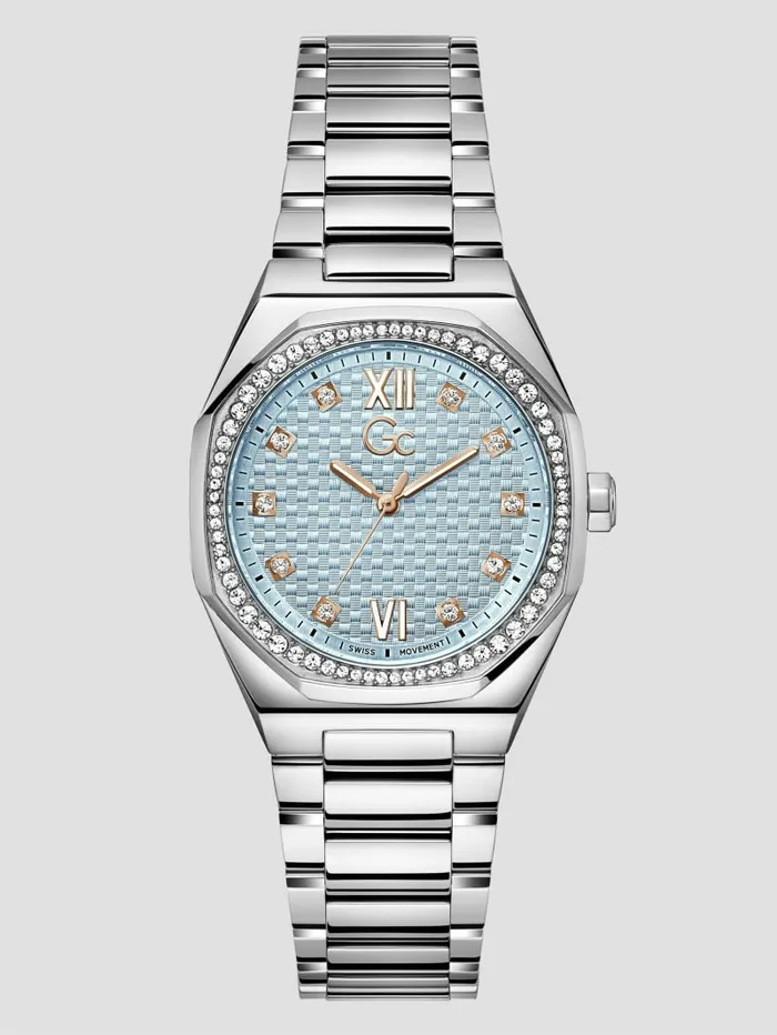 Watches Women Gc SilverTone and Light Blue Crystal Analog Dial Silver GUESS
