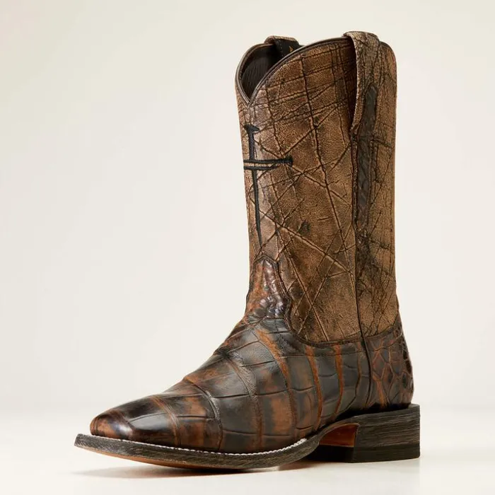 Western Boots Men Ariat Backwater Western Boot Brown American Alligator