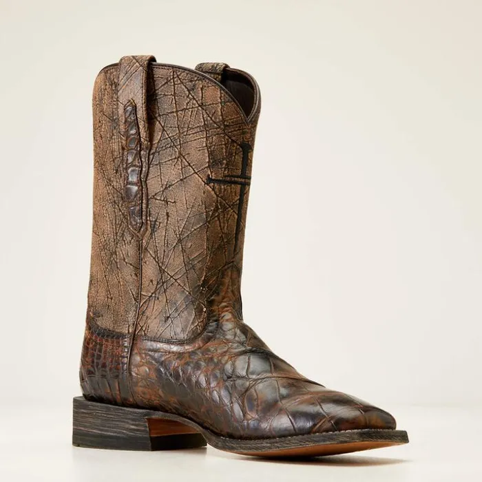 Western Boots Men Ariat Backwater Western Boot Brown American Alligator