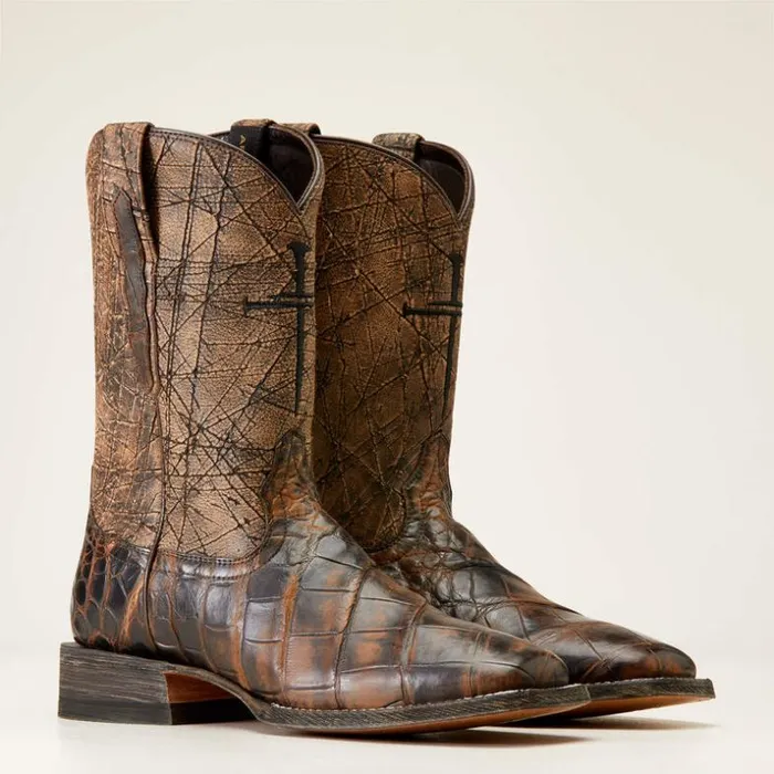 Western Boots Men Ariat Backwater Western Boot Brown American Alligator