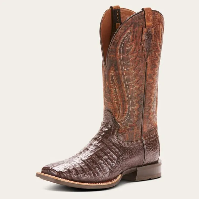 Western Boots Men Ariat Double Down Western Boot Antique Pecan Caiman Belly