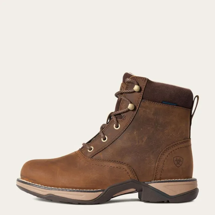Western Boots Women Ariat Anthem Round Toe Lacer Waterproof Boot Distressed Brown
