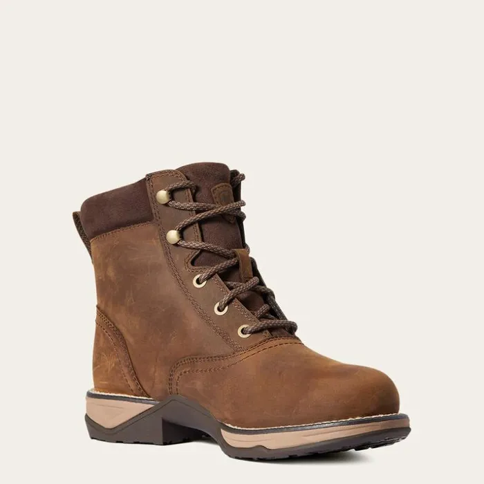 Western Boots Women Ariat Anthem Round Toe Lacer Waterproof Boot Distressed Brown