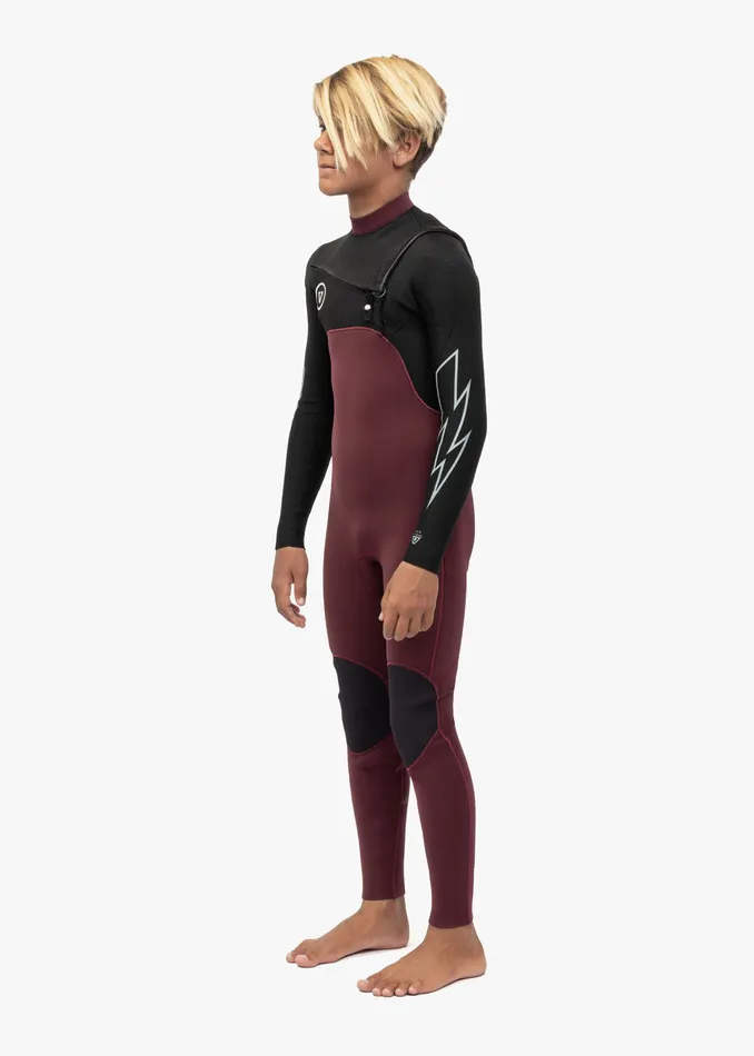Wetsuits Youth 7 Seas Boys 32 Bolt Full Chest Zip Wetsuit Wine Vissla