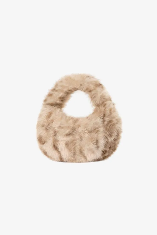 Women ALIX LEO Mini Faux Fur Hobo Bag Beige Leopard LAMARQUE Bags