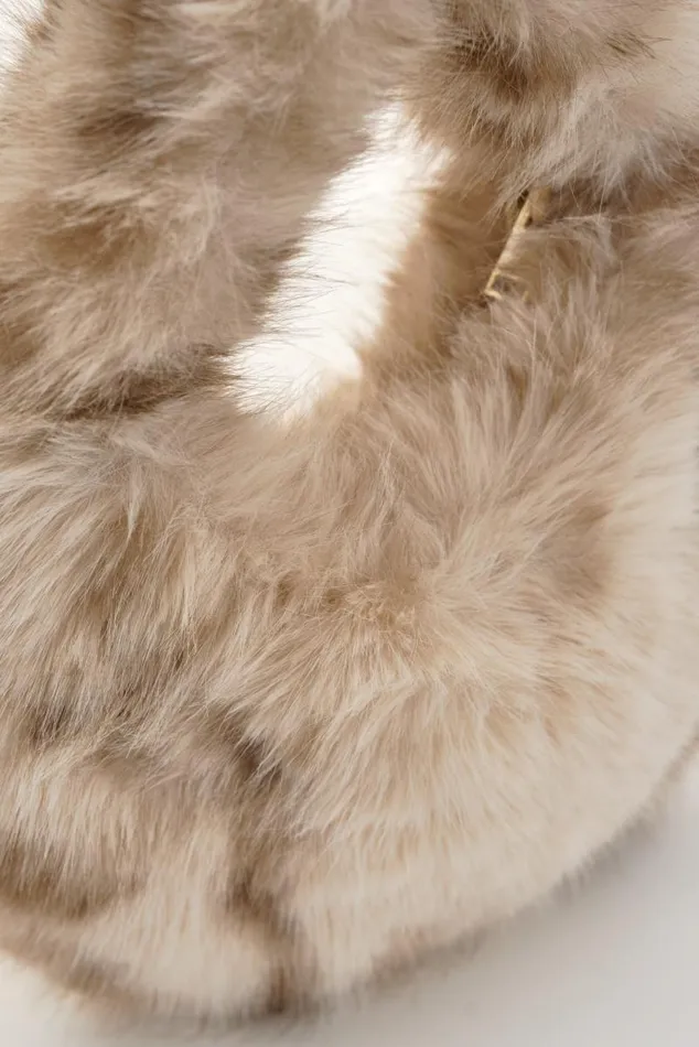 Women ALIX LEO Mini Faux Fur Hobo Bag Beige Leopard LAMARQUE Bags