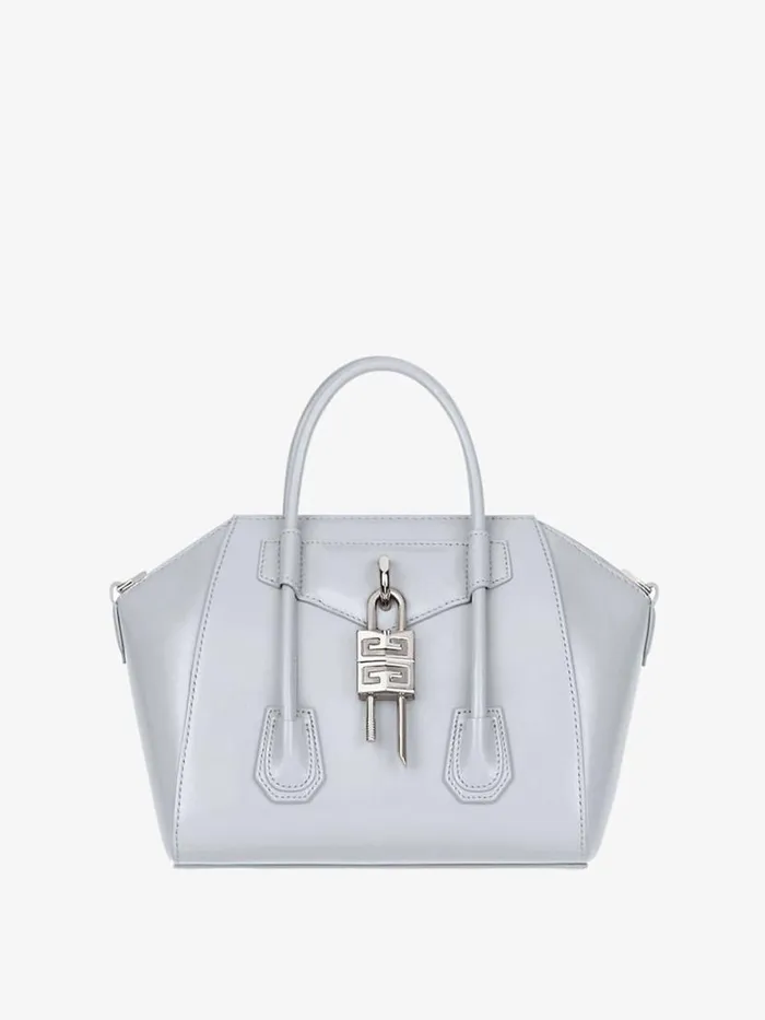 Women Antigona Givenchy Small Antigona Lock Bag In Box Leather Light Grey