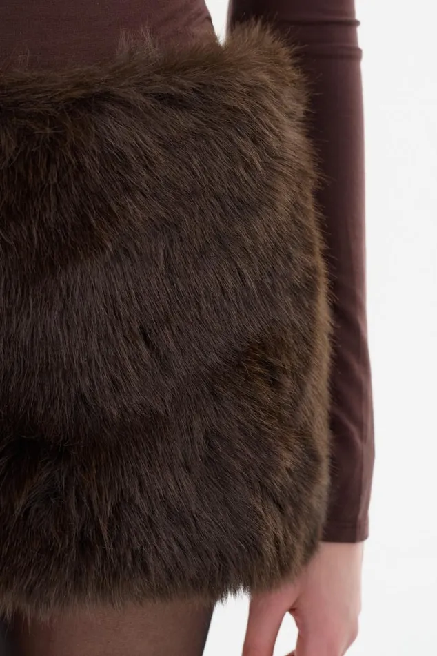 Women ARCILA Faux Fur Micro Mini Skirt Dark Brown LAMARQUE Skirts