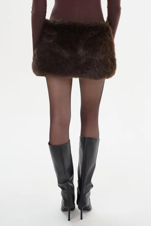 Women ARCILA Faux Fur Micro Mini Skirt Dark Brown LAMARQUE Skirts