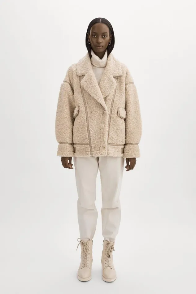 Women BADU Oversized Faux Shearling Jacket Beige LAMARQUE Sherpa
