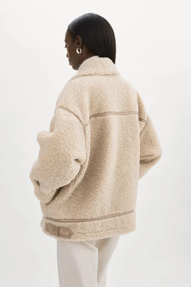 Women BADU Oversized Faux Shearling Jacket Beige LAMARQUE Sherpa