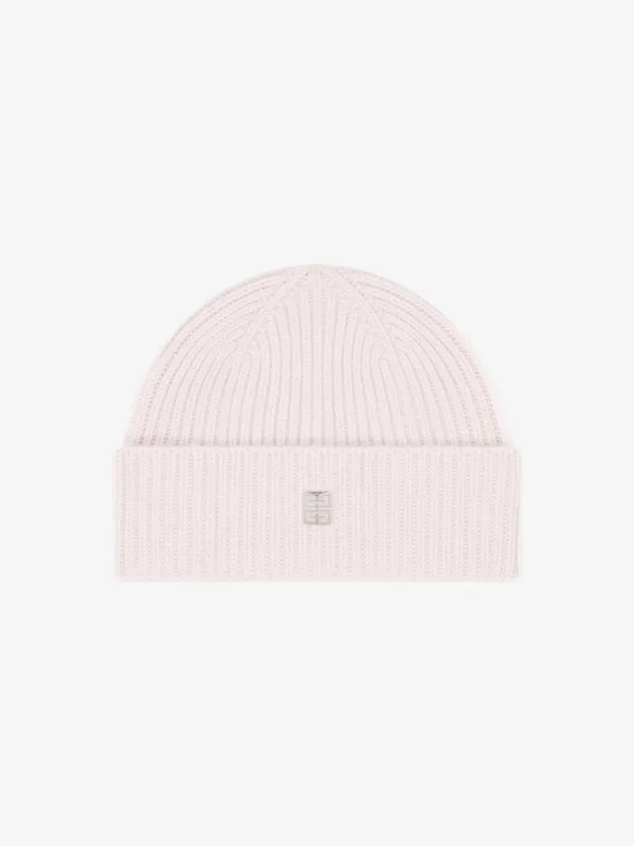 Women Beanies and Caps Givenchy Ribbed Beanie In Wool And Cashmere Powder