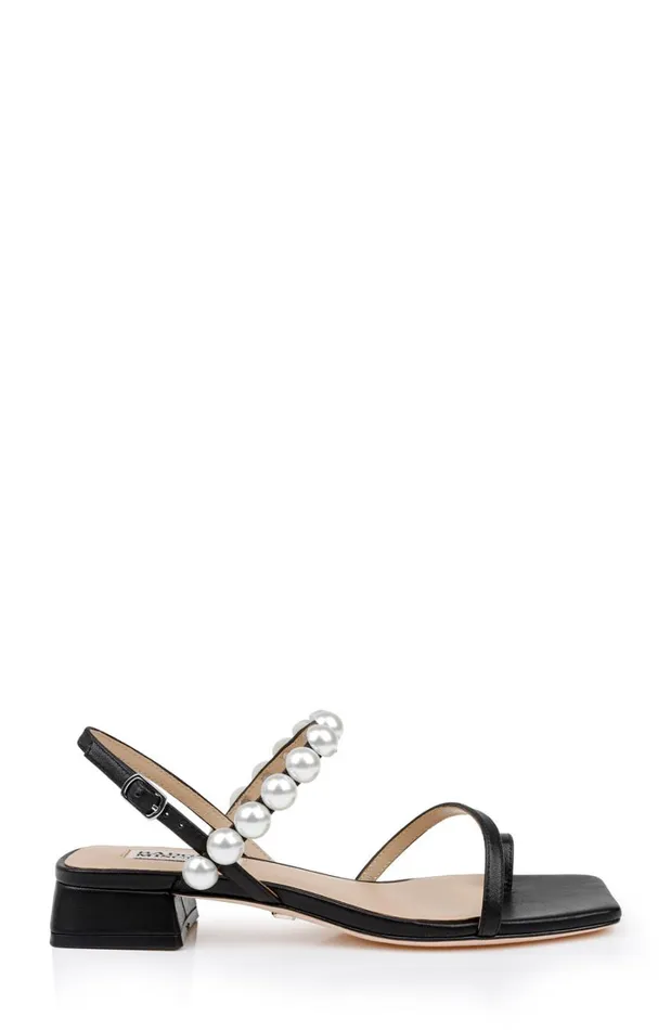 Women Block Heels Badgley Mischka Joelle Low Block Heel Sandals Black Leather