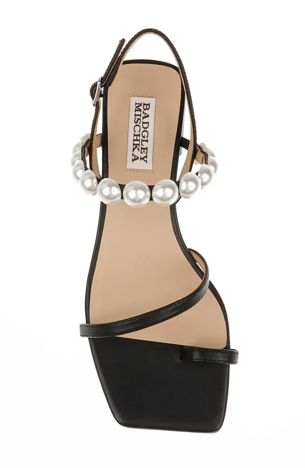 Women Block Heels Badgley Mischka Joelle Low Block Heel Sandals Black Leather
