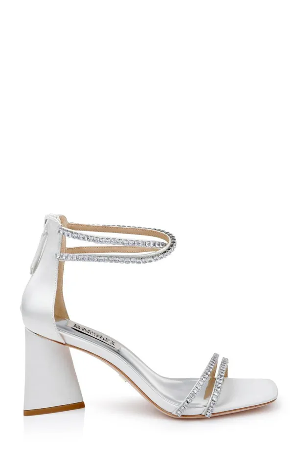 Women Block Heels Badgley Mischka Lillie Crystal DualStrapped Block Heels Black