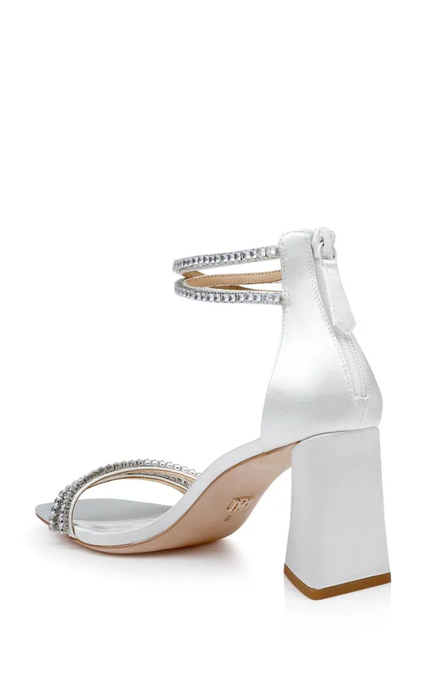 Women Block Heels Badgley Mischka Lillie Crystal DualStrapped Block Heels Black