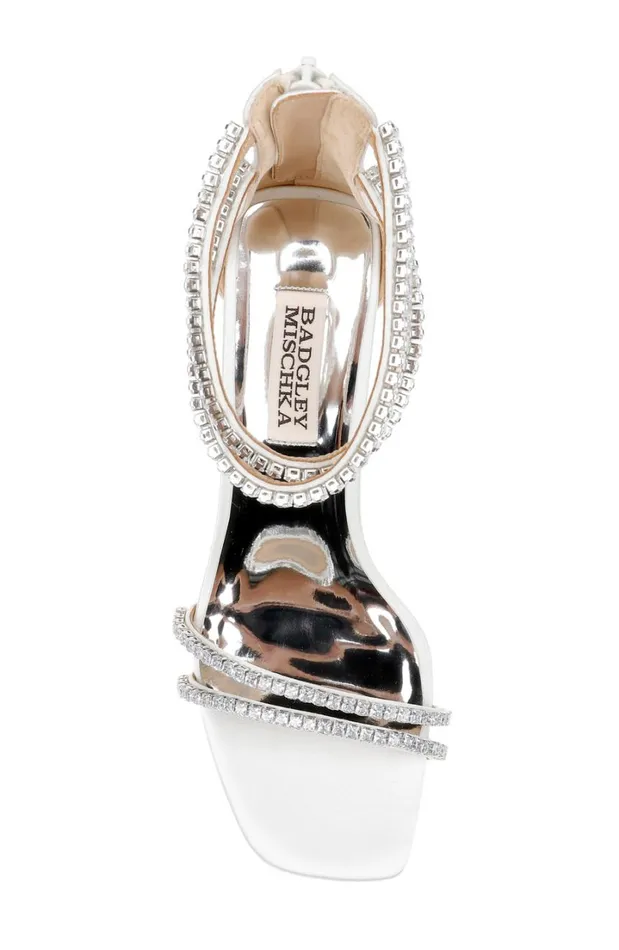 Women Block Heels Badgley Mischka Lillie Crystal DualStrapped Block Heels Black