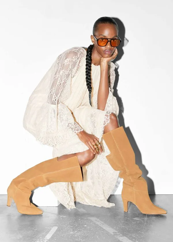 Women Boots and Other Stories Suede Knee Boots Cognac Suede