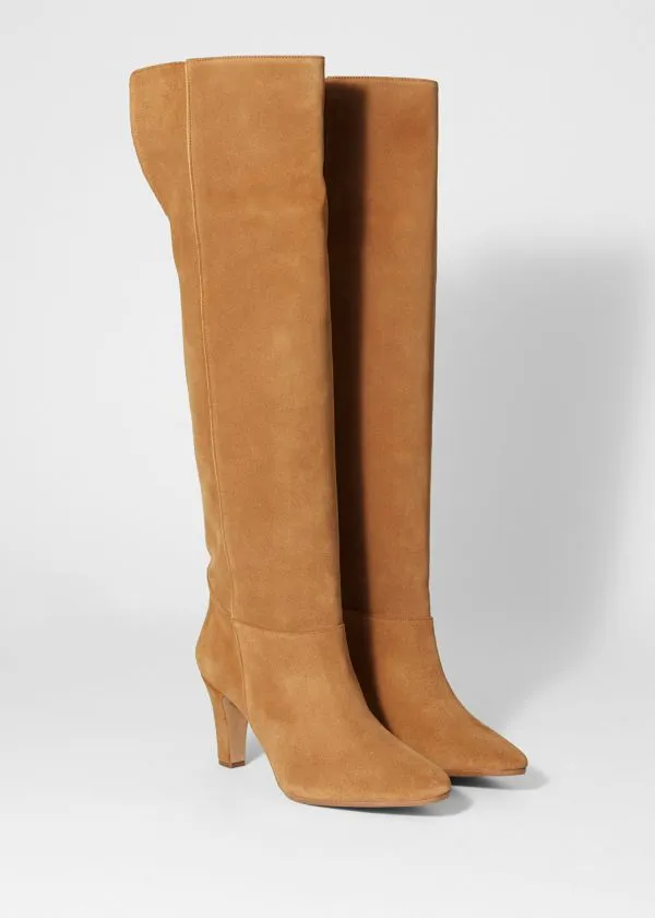 Women Boots and Other Stories Suede Knee Boots Cognac Suede