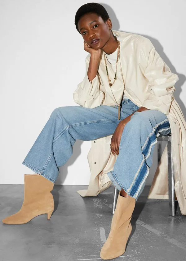 Women Boots and Other Stories WideShaft Ankle Boots Beige Suede