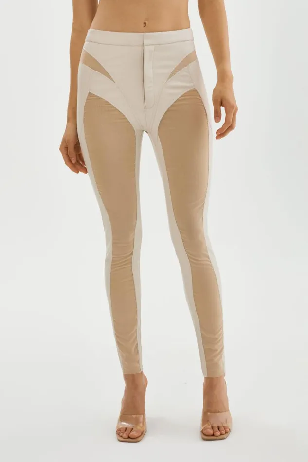 Women CELICIA Faux Leather Mesh Leggings Bone LAMARQUE Pants and Shorts
