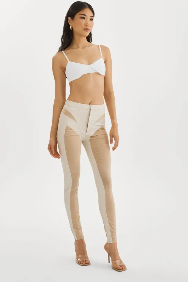 Women CELICIA Faux Leather Mesh Leggings Bone LAMARQUE Pants and Shorts Women CELICIA Faux Leather Mesh Leggings Bone LAMARQUE Pants and Shorts