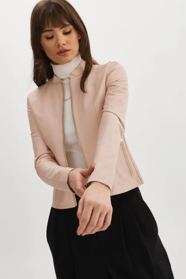Women CHAPIN Reversible Leather Bomber Ballet Pink LAMARQUE Leather Jackets