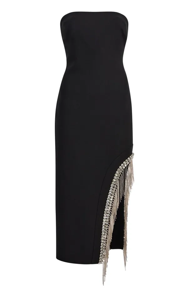 Women Cinq Sept Cocktail and Evening Rhinestone Fringe Sammy Dress Black