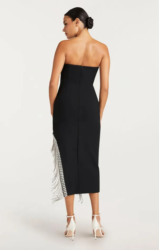 Women Cinq Sept Cocktail and Evening Rhinestone Fringe Sammy Dress Black