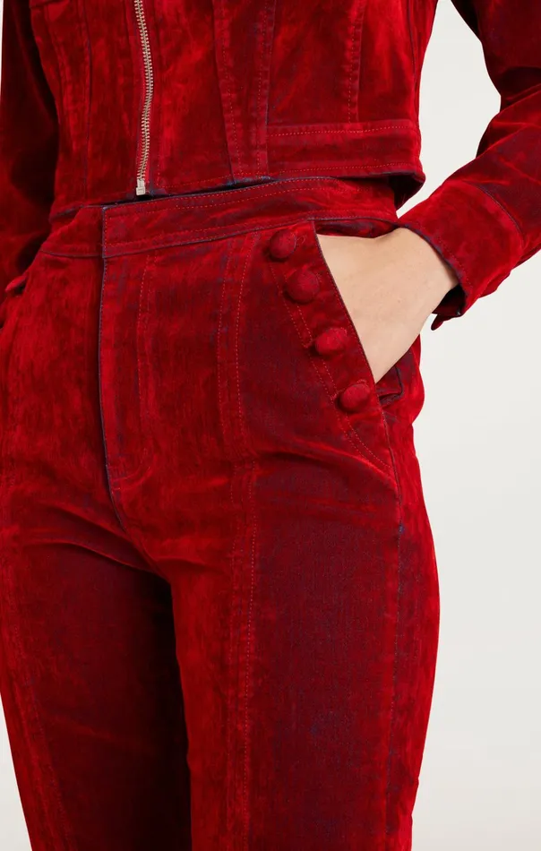 Women Cinq Sept Denim Flocked Denim Suzette Pant Pomegranate