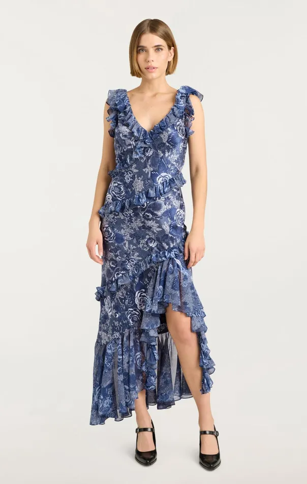 Women Cinq Sept Midi Indigo Floral Ora Dress Indigo Multi