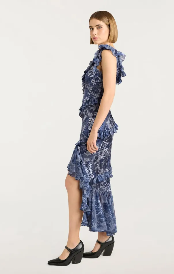 Women Cinq Sept Midi Indigo Floral Ora Dress Indigo Multi