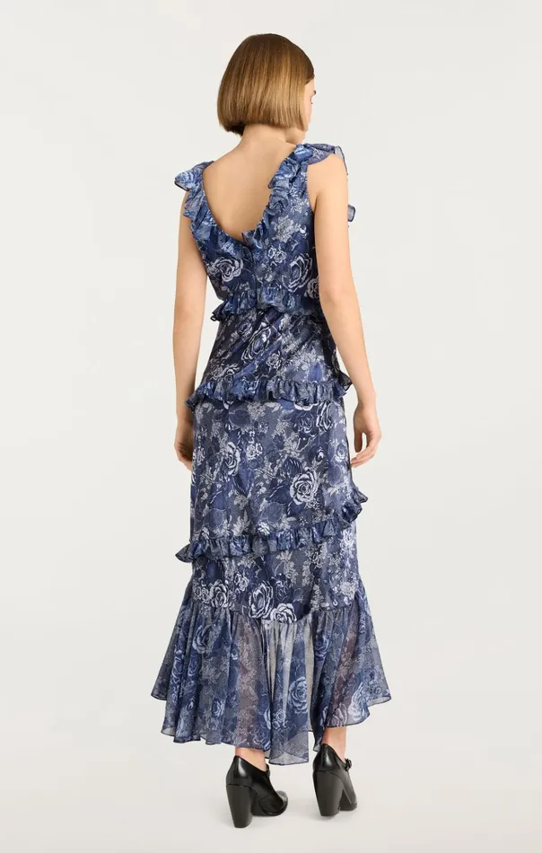 Women Cinq Sept Midi Indigo Floral Ora Dress Indigo Multi