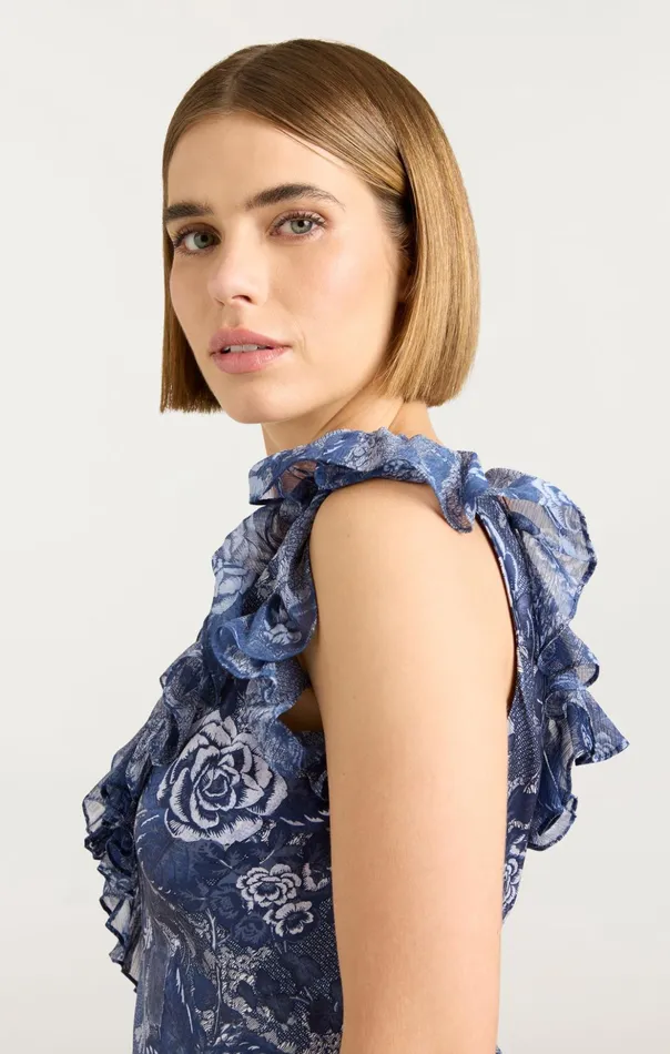 Women Cinq Sept Midi Indigo Floral Ora Dress Indigo Multi