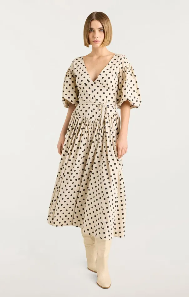 Women Cinq Sept Midi Stassie Dress Polka Dot Gardeniablack