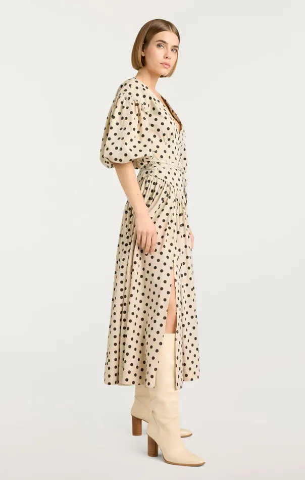 Women Cinq Sept Midi Stassie Dress Polka Dot Gardeniablack