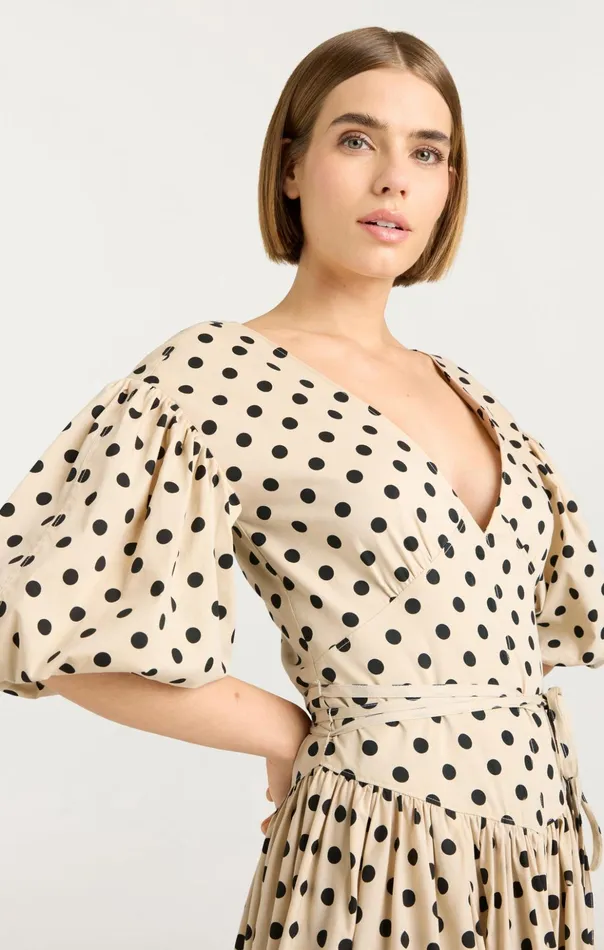 Women Cinq Sept Midi Stassie Dress Polka Dot Gardeniablack