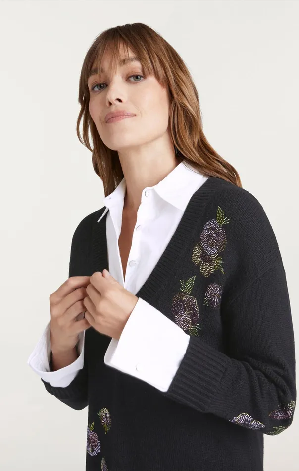Women Cinq Sept Mini Heatset Floral Embellished Deep V Santina Dress Blackwhite