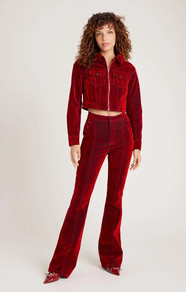 Women Cinq Sept Pants Flocked Denim Suzette Pant Pomegranate