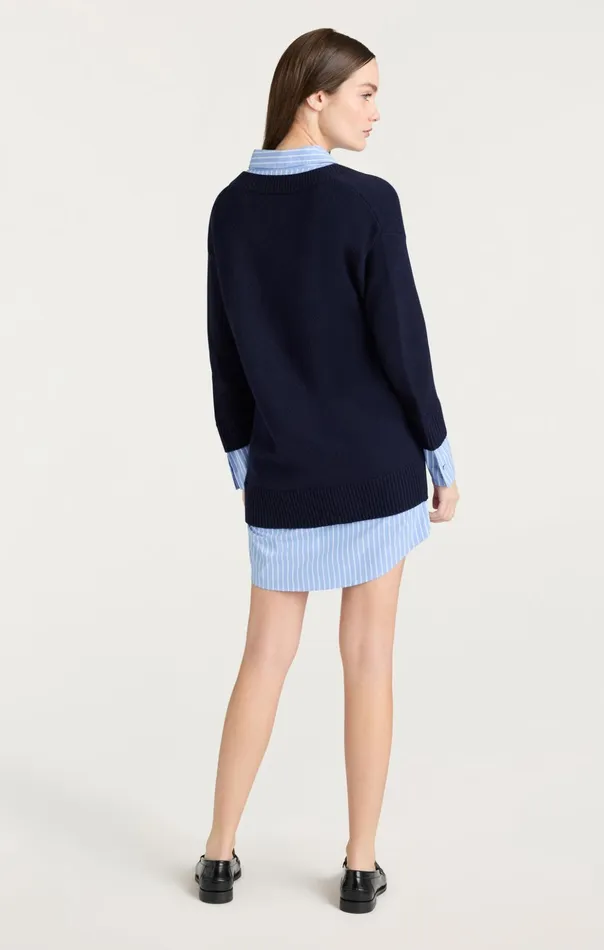 Women Cinq Sept Sweaters and Knits Deep V Remie Stripe Santina Dress Navyfrench Blue
